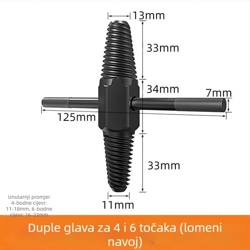 Univerzalni alat za izvlačenje oštećenih navoja na kućnim slavinama, pogodan za navoje 1/2" i 3/4" cijevnih spojnica i kutnih ventila