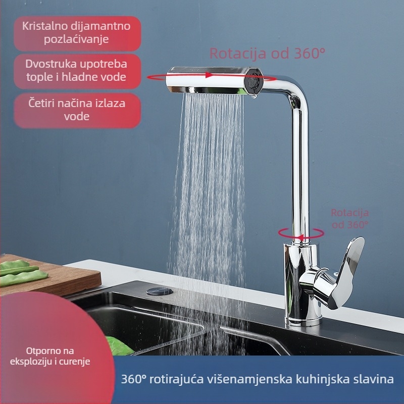 Kuhinjska slavina za umivaonik s toplom i hladnom vodom, okretna, višefunkcionalna 2-u-1