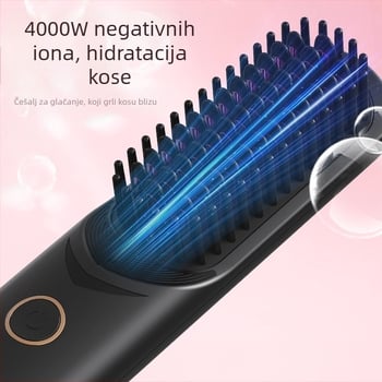 Bežična četka za izravnavanje i kovrčanje kose s negativnim ionima, USB punjenje, keramički premaz, 3 razine temperature, 35W
