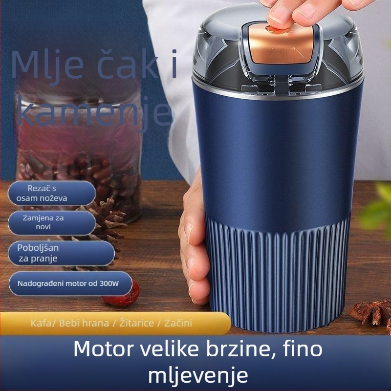 Prijenosna višenamjenska mlinica za kućnu upotrebu, tijelo i posuda od nehrđajućeg čelika, kapacitet ispod 1 L, 2 oštrice, brzina 10000–19999 rpm, napon 111–240 V, potpuno automatska, retro stil