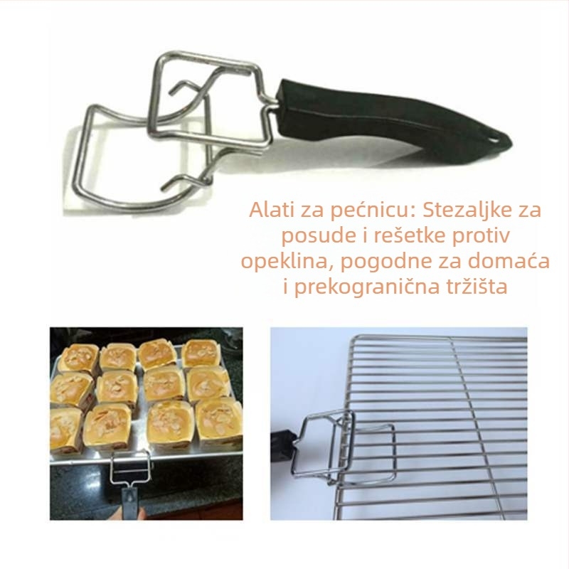 Kromirani klip za tepsiju s izoliranom ručkom, siguran držanje tepsija i rešetki