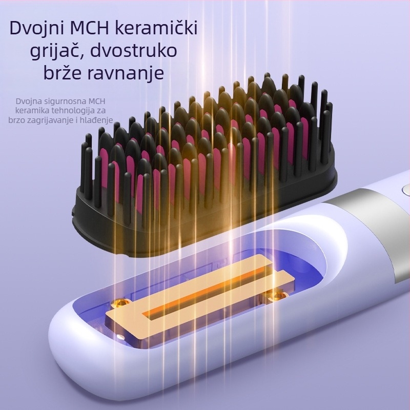 Bežični češalj za kosu s turmalinsko-keramičnim pločama, negativni ioni, 3 postavke temperature, LCD zaslon