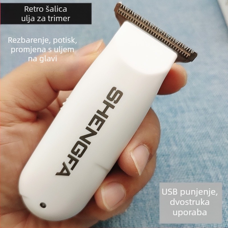 RFCD-3020 mini električni šišač kose za odrasle i djecu, punjiv, oštrice od nehrđajućeg čelika, ugrađena baterija 50–100 mAh, radno vrijeme 0–1 h, buka 36–45 dB