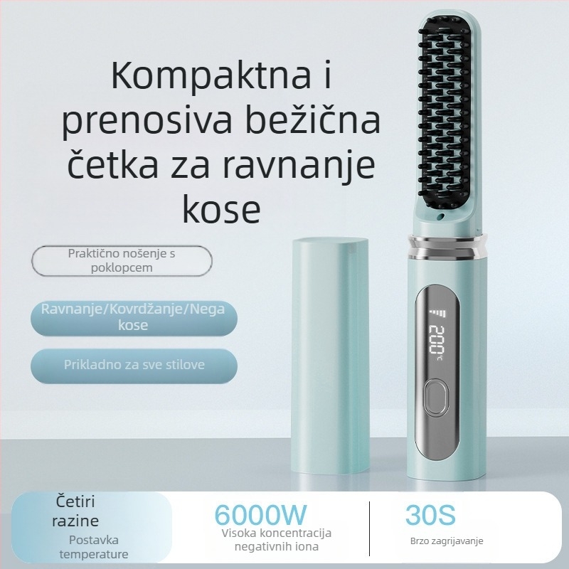 Bežični uređaj za izravnavanje kose – mini, keramičke pločice, negativni ioni, 4 razine temperature, 35W 3.7V