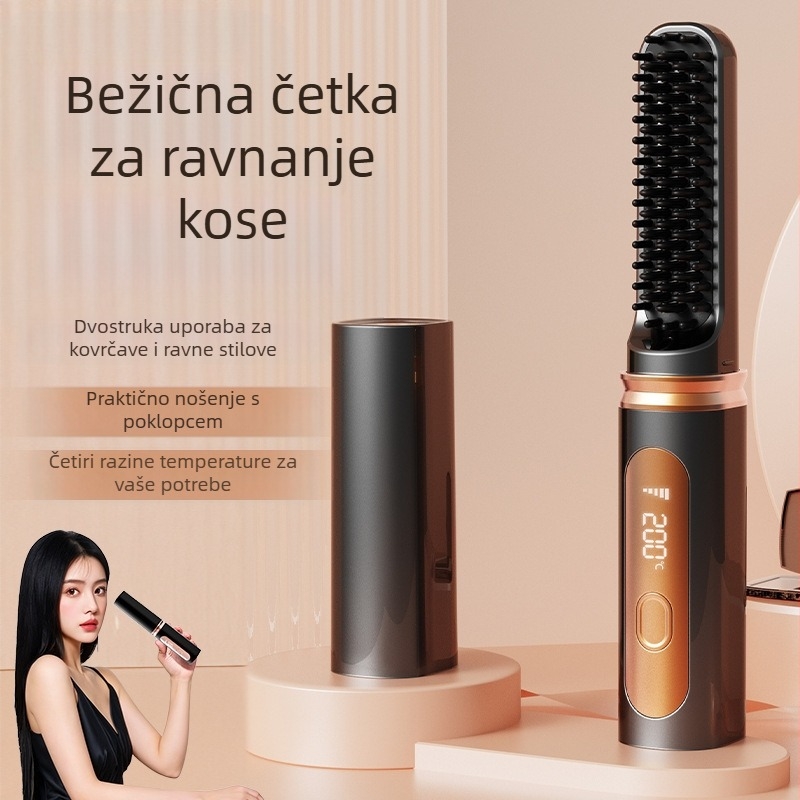 Bežični uređaj za izravnavanje kose – mini, keramičke pločice, negativni ioni, 4 razine temperature, 35W 3.7V