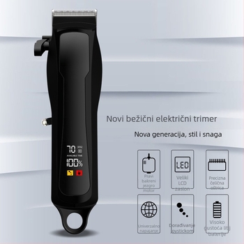 Električni uređaj za šišanje kose s digitalnim zaslonom, punjiv, vodootporan, odvojive i perive oštrice od nehrđajućeg čelika, kefni motor, autonomija baterije 1–3 sata