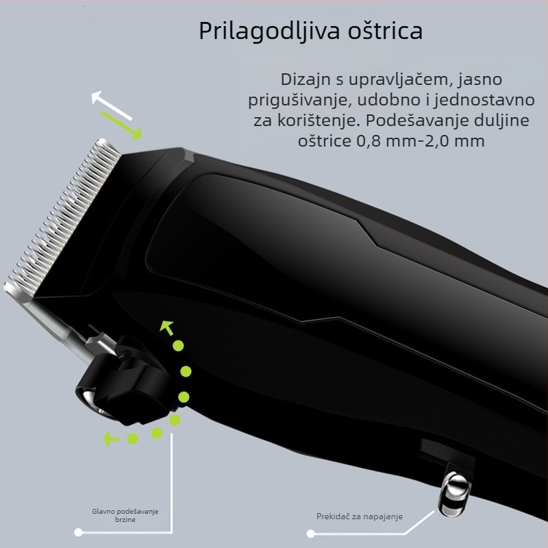 Električni uređaj za šišanje kose s digitalnim zaslonom, punjiv, vodootporan, odvojive i perive oštrice od nehrđajućeg čelika, kefni motor, autonomija baterije 1–3 sata