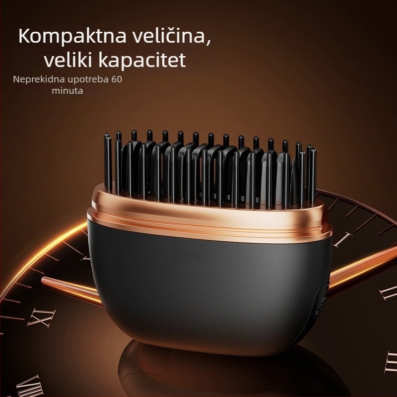 Bežični uređaj za kosu: ravnanje i uvijanje, titanij-turmalin premaz, grijani element promjera 16–20 mm, snaga 25 W, napon 3,7 V, dvostruka upotreba