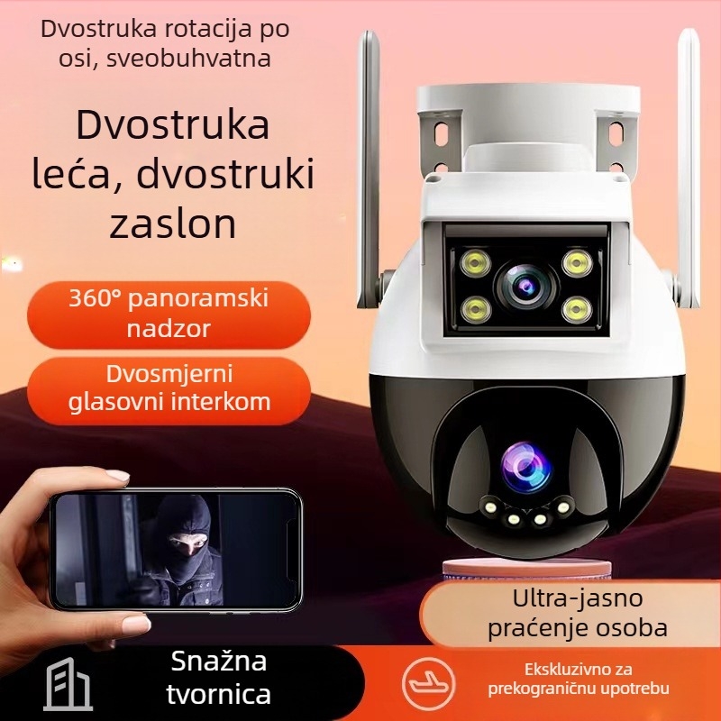 Vanjska bežična Wi‑Fi PTZ kamera s ultra jasnim videom, daljinsko upravljanje pametnim telefonom, za vanjsku i kućnu sigurnostn nadzor.