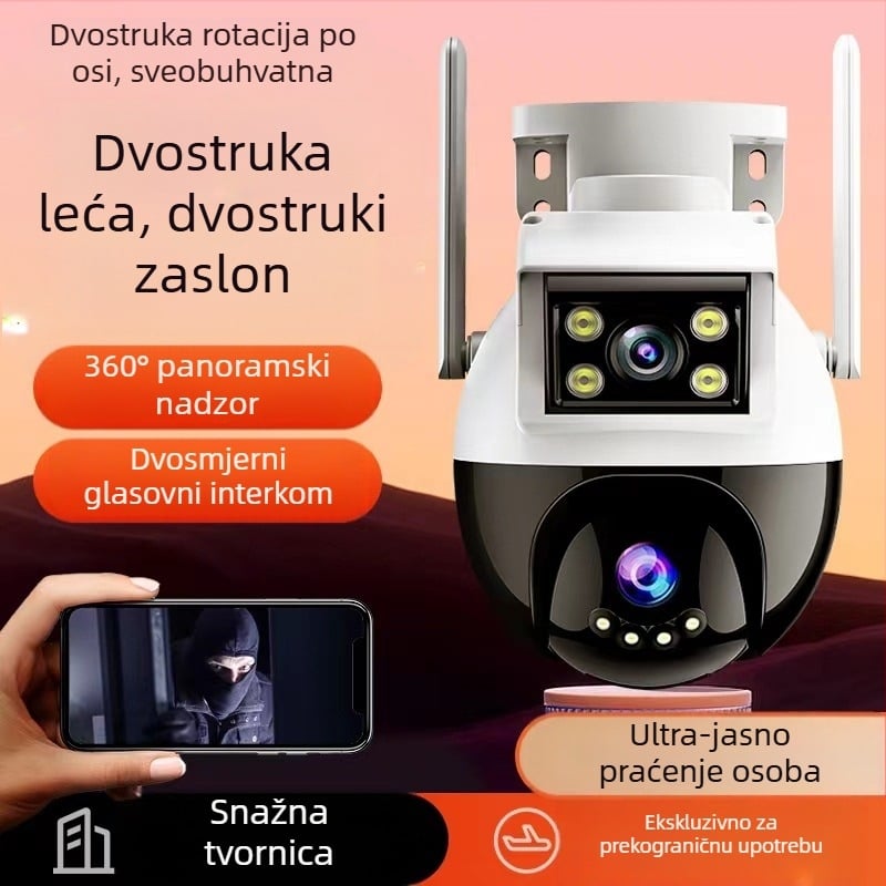 Vanjska bežična Wi‑Fi PTZ kamera s ultra jasnim videom, daljinsko upravljanje pametnim telefonom, za vanjsku i kućnu sigurnostn nadzor.