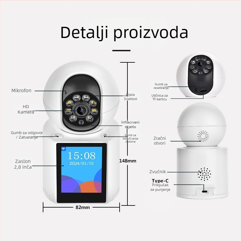 Wi‑Fi kamera za nadzor s dvostrukim videopozivom za starije osobe i bebe, 2 MP, TF kartica, noćno vidjenje
