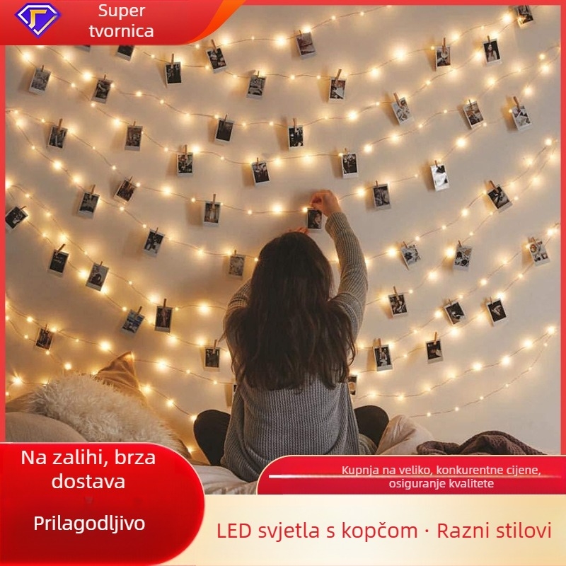 Klipovi od bakrene žice s USB-om za fotostenu, svadbena i božićna dekoracija, unutarnja upotreba, 5 m, 50 LED, topla bijela 2700K, IP44