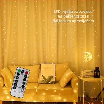 LED zavjesa svjetla 3x3 bakrena žica USB, daljinsko upravljanje s osam funkcija, vodopadni svjetlosni niz, romantična dekoracija