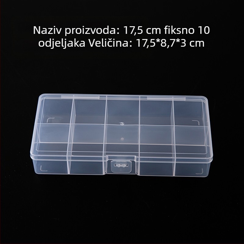Plastična stolna kutija za pohranu s 10 fiksnih pretinaca i poklopcem