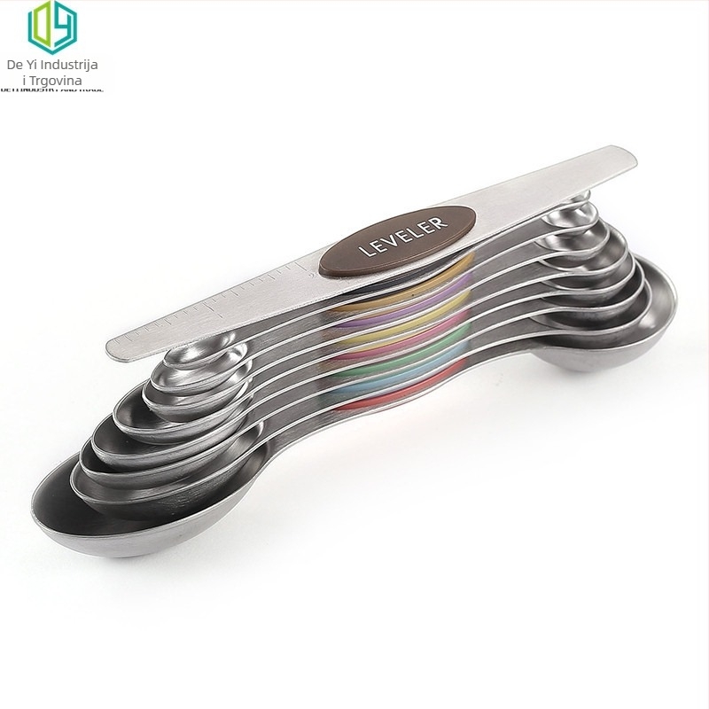 9-dijelni set dvostruko dugih mjernih žlica od nehrđajućeg čelika 430, za pečenje, s graduiranim čašicama