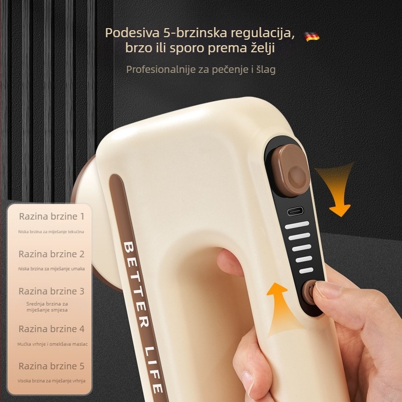 De Platinum Bežični ručni mikser za jaja, s 5 brzina, 150W, do 36V