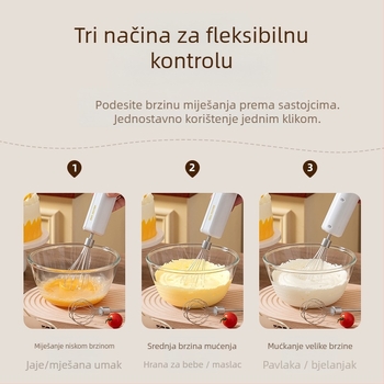 Električni mikser za jaja, nehrđajući čelik, bežično punjenje, 1200mAh baterija, 1200 obr/min, 15W (nehrđajući čelik; bežično punjenje; 1200mAh; 1200 obr/min; 15W)