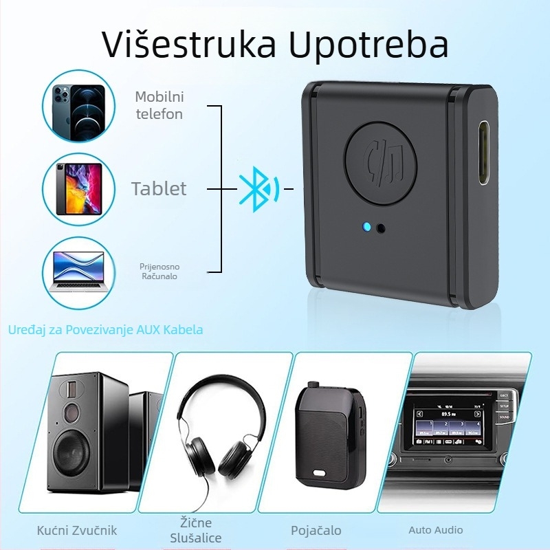 Bluetooth automobilni adapter – prijemnik i odašiljač, 3,5 mm AUX priključak, Bluetooth 5.3, Model B1, Težina 12 g