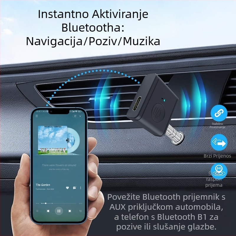 Bluetooth automobilni adapter – prijemnik i odašiljač, 3,5 mm AUX priključak, Bluetooth 5.3, Model B1, Težina 12 g