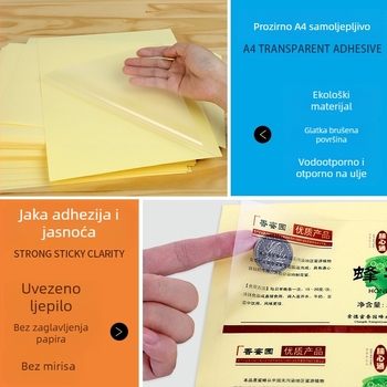 Prozirni PVC samoljepljivi papir za etikete s UV premazom, vodootporan i otporan na ogrebotine, kompatibilan s ispisom tintom i laserskim ispisom
