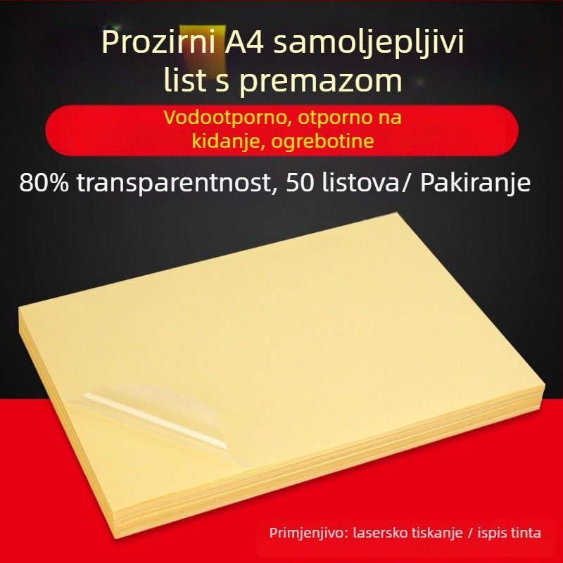Prozirni PVC samoljepljivi papir za etikete s UV premazom, vodootporan i otporan na ogrebotine, kompatibilan s ispisom tintom i laserskim ispisom