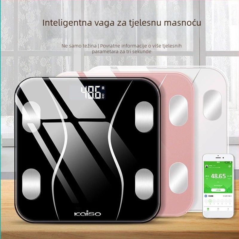 KAISO pametna vaga za tijelo s Bluetoothom i aplikacijom, punjiva elektronička vaga za kućnu upotrebu, mjeri težinu, tjelesnu masnoću, kalorije i vlagu, do 180 kg