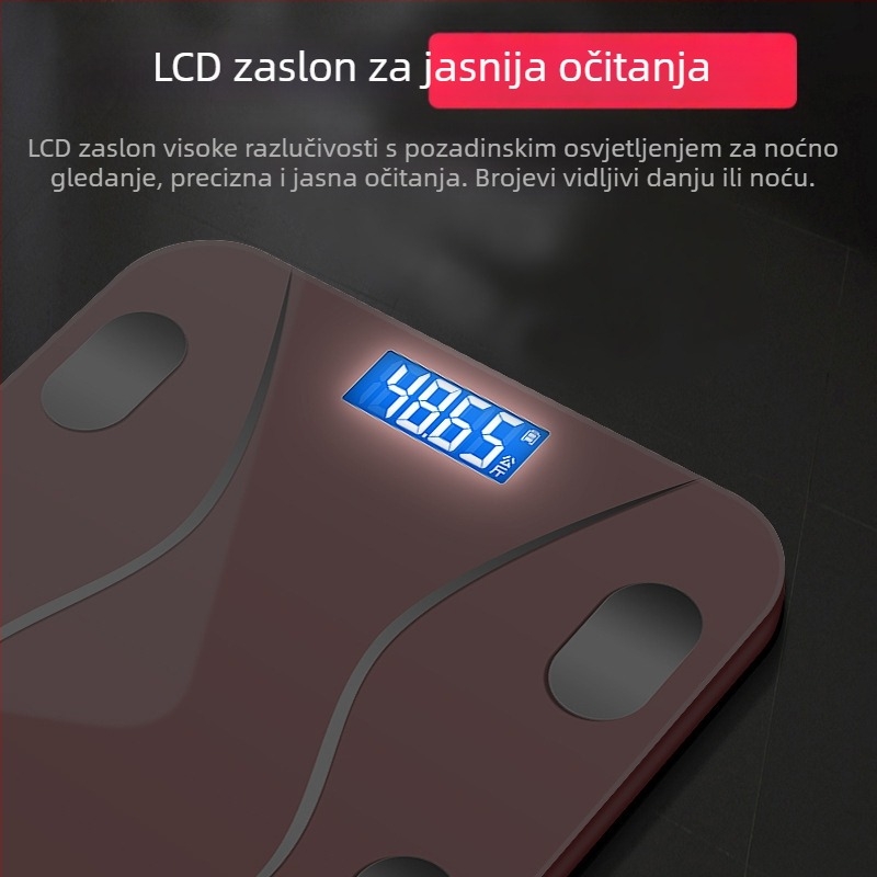 KAISO pametna vaga za tijelo s Bluetoothom i aplikacijom, punjiva elektronička vaga za kućnu upotrebu, mjeri težinu, tjelesnu masnoću, kalorije i vlagu, do 180 kg