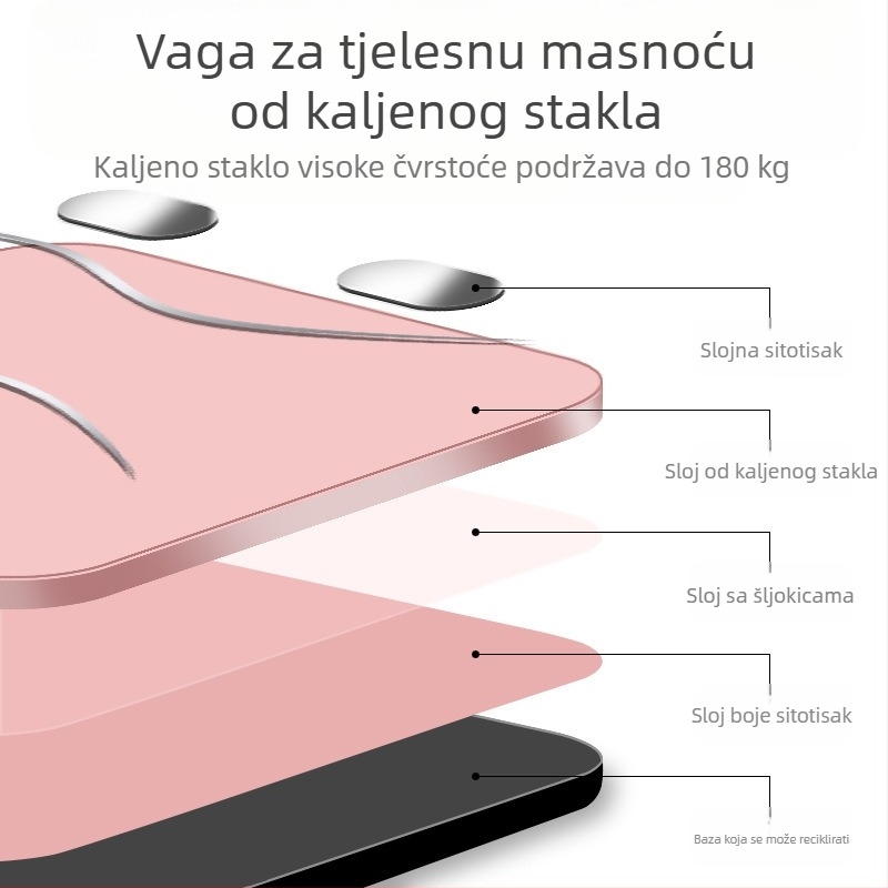 KAISO pametna vaga za tijelo s Bluetoothom i aplikacijom, punjiva elektronička vaga za kućnu upotrebu, mjeri težinu, tjelesnu masnoću, kalorije i vlagu, do 180 kg