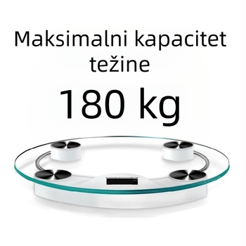 Digitalna vaga za tijelo s kaljenim staklom, kružna prozirna ploča, kapacitet 180 kg, za kućnu uporabu