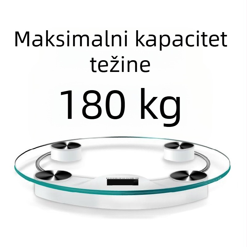 Digitalna vaga za tijelo s kaljenim staklom, kružna prozirna ploča, kapacitet 180 kg, za kućnu uporabu