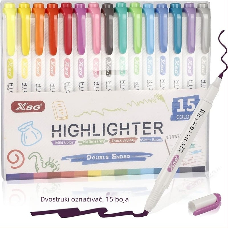 Dvostrani marker za isticanje, set od 15 komada, plastično kućište, u kutiji, otisnut logotip