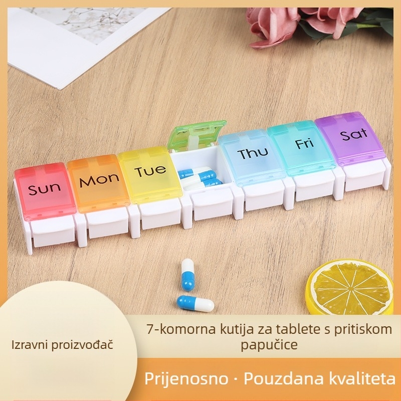 Kutija za tablete - tjedna s 7 pretinaca, PP plast, prašinu odolna s rešetkastim poklopcem, model 353