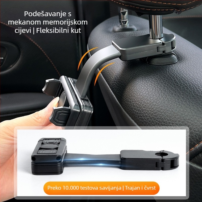 Držač za telefon za stražnju glavu naslona automobila, tip kopče, 360° rotacija, teleskopski, snap-on ugradnja, univerzalna kompatibilnost