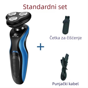 Električni brijač s rotirajućom glavom i 3 oštrice, punjiv, ugrađena baterija 500–800 mAh, periv, niskim šumom 36–45 dB
