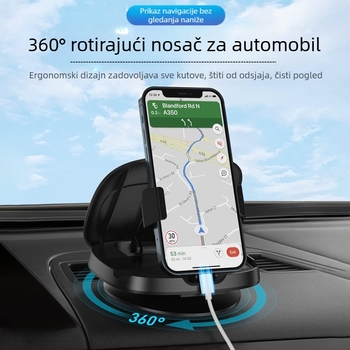 360° rotirajući držač za telefon u autu za središnju konzolu | Univerzalni za mobitele | Model F107 | Materijal: Plastika