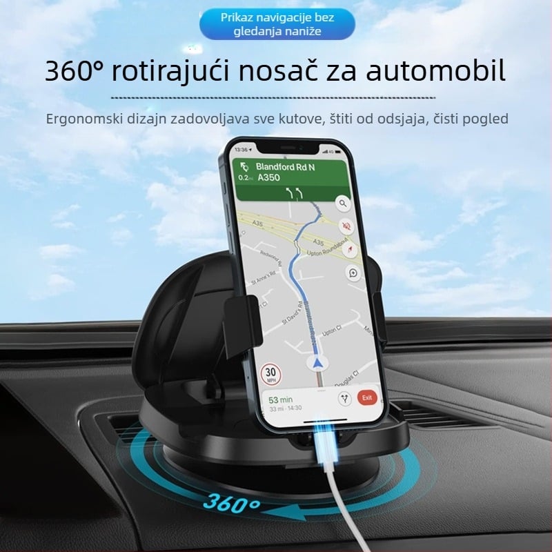 360° rotirajući držač za telefon u autu za središnju konzolu | Univerzalni za mobitele | Model F107 | Materijal: Plastika
