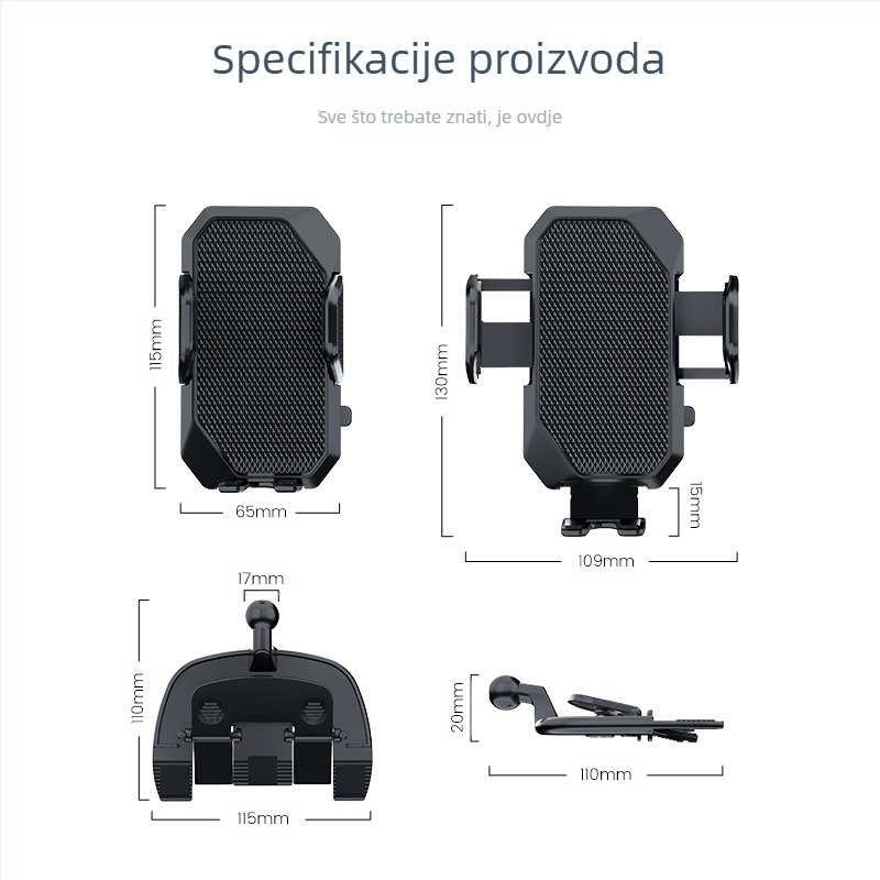Držač za telefon u automobilu za CD priključak s automatskim zaključavanjem, snap-on montaža, univerzalna kompatibilnost