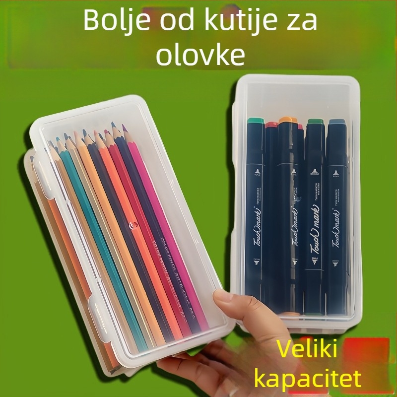 Prozirna kutija za kancelarijske potrepštine s velikim kapacitetom za olovke, bojice i skice