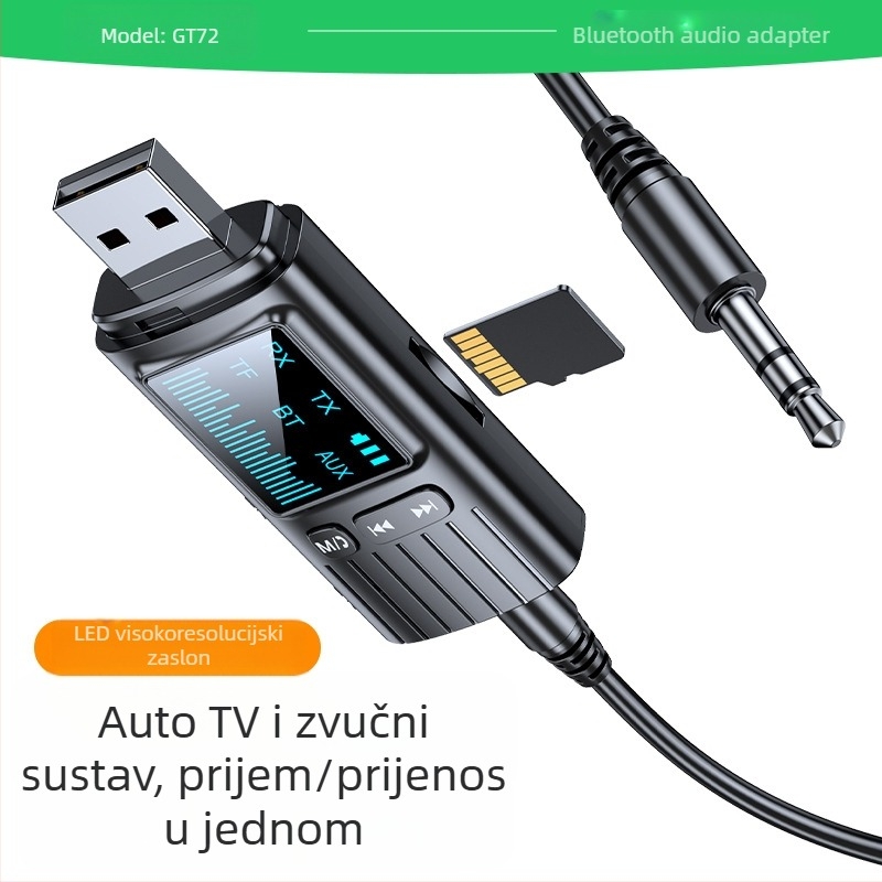 GT72 Bluetooth 5.4 2-u-1 prijemnik-emitator s digitalnim zaslonom i 3,5 mm AUX