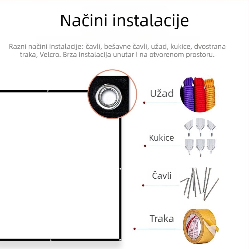 VEIDADZ Prijenosni, sklopivi projekcijski ekran od Milk Silk poliesterske tkanine, vanjska HD projekcija