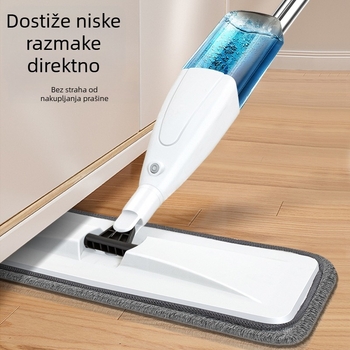 Pločasti mop s raspršivanjem vode, glava od mikrovlakana, nehrđajući čelični štap, teleskopska duljina 121 cm, rotirajući mehanizam za cijeđenje, nosivost 15 kg