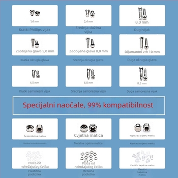 Set za popravak vijaka za naočale, nehrđajući čelik, skup vijaka, model Screw, za učenje, ured i dodaci