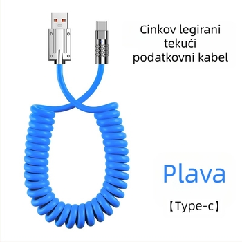 Automobilski kabel za podatke i punjenje s teleskopskim opružnim dizajnom, 100W brzo punjenje, sučelja Lightning i USB-C, s jednim konektorom, PVC kabel