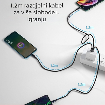 USB-C kabel za brzo punjenje s tri izlaza, prepleteni, 66W 5A, duljina 1-2 m, priključci: Lightning, Micro USB, USB-C