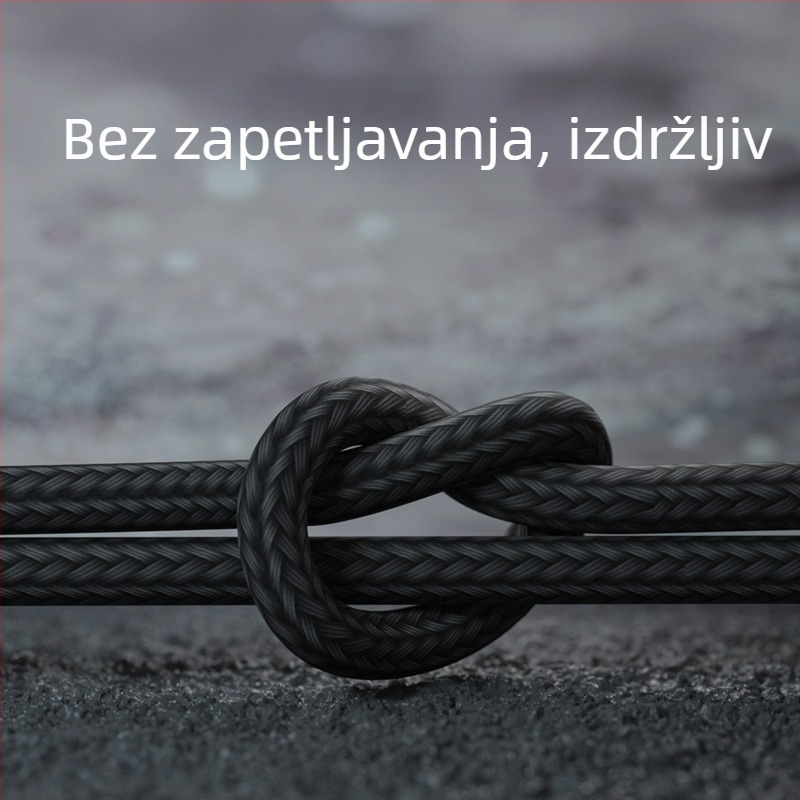 USB-C kabel za brzo punjenje s tri izlaza, prepleteni, 66W 5A, duljina 1-2 m, priključci: Lightning, Micro USB, USB-C