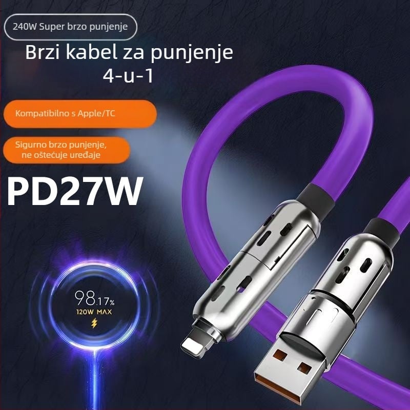 4-u-1 kabel za brzo punjenje i prijenos podataka s Lightning i USB-C priključcima, LED indikator