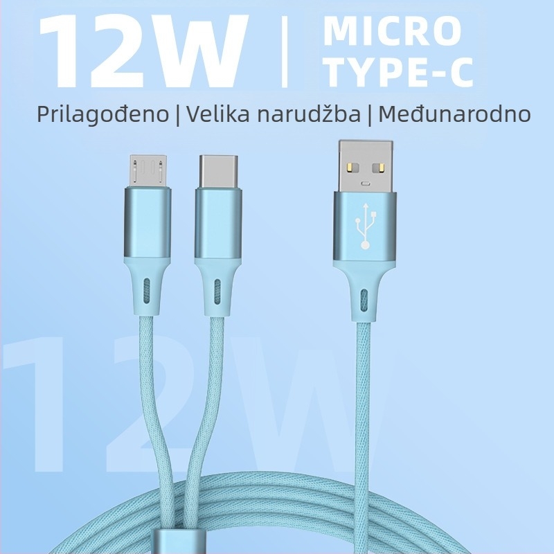 2-u-1 USB-C i Micro USB kabel, najlonski opleteni kabel, brzo punjenje 18W, automatsko isključivanje napajanja