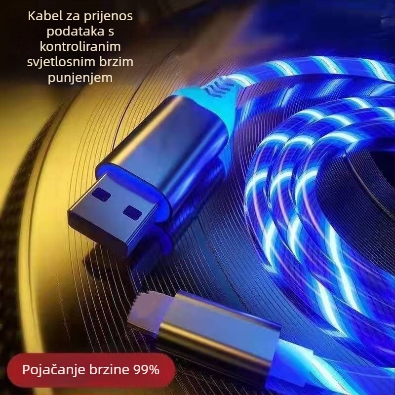 LED punjački kabel sa prekidačem, 3-u-1 USB-C/Micro USB/Lightning, kompatibilan s Androidom, Huawei i Apple, do 66W