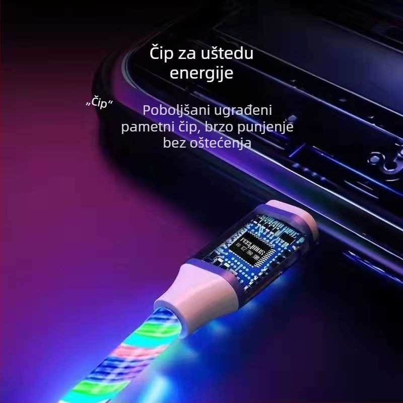 LED punjački kabel sa prekidačem, 3-u-1 USB-C/Micro USB/Lightning, kompatibilan s Androidom, Huawei i Apple, do 66W