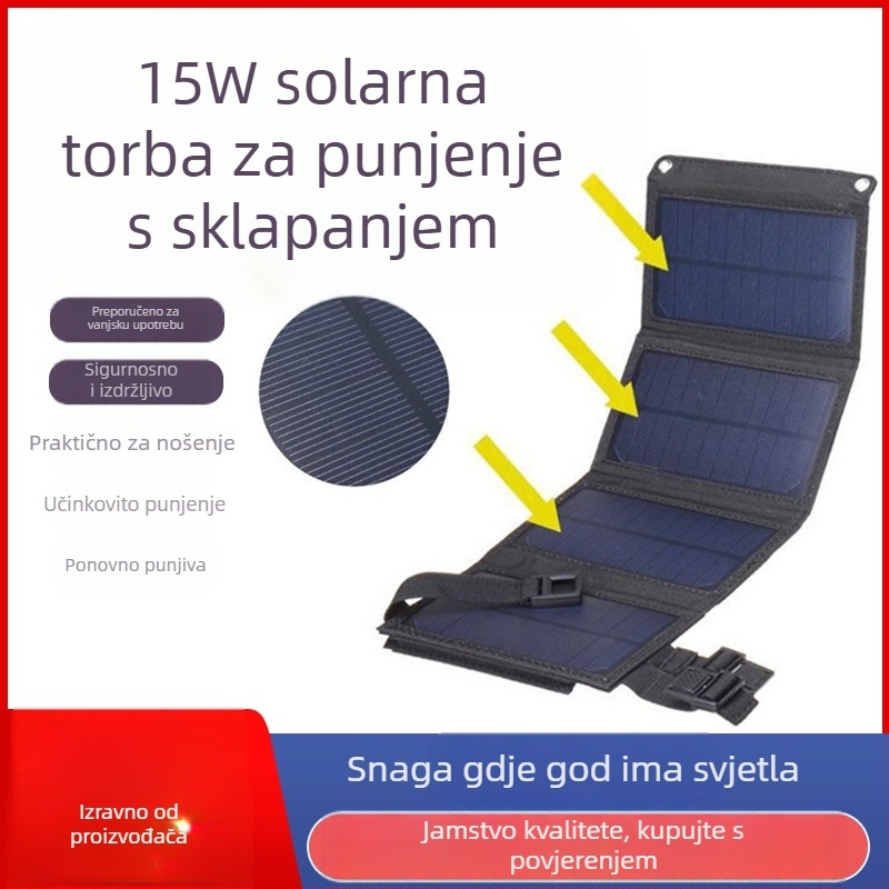 Sklopivi 15W solarni punjač za vanjska putovanja – vodootporan solarni panel